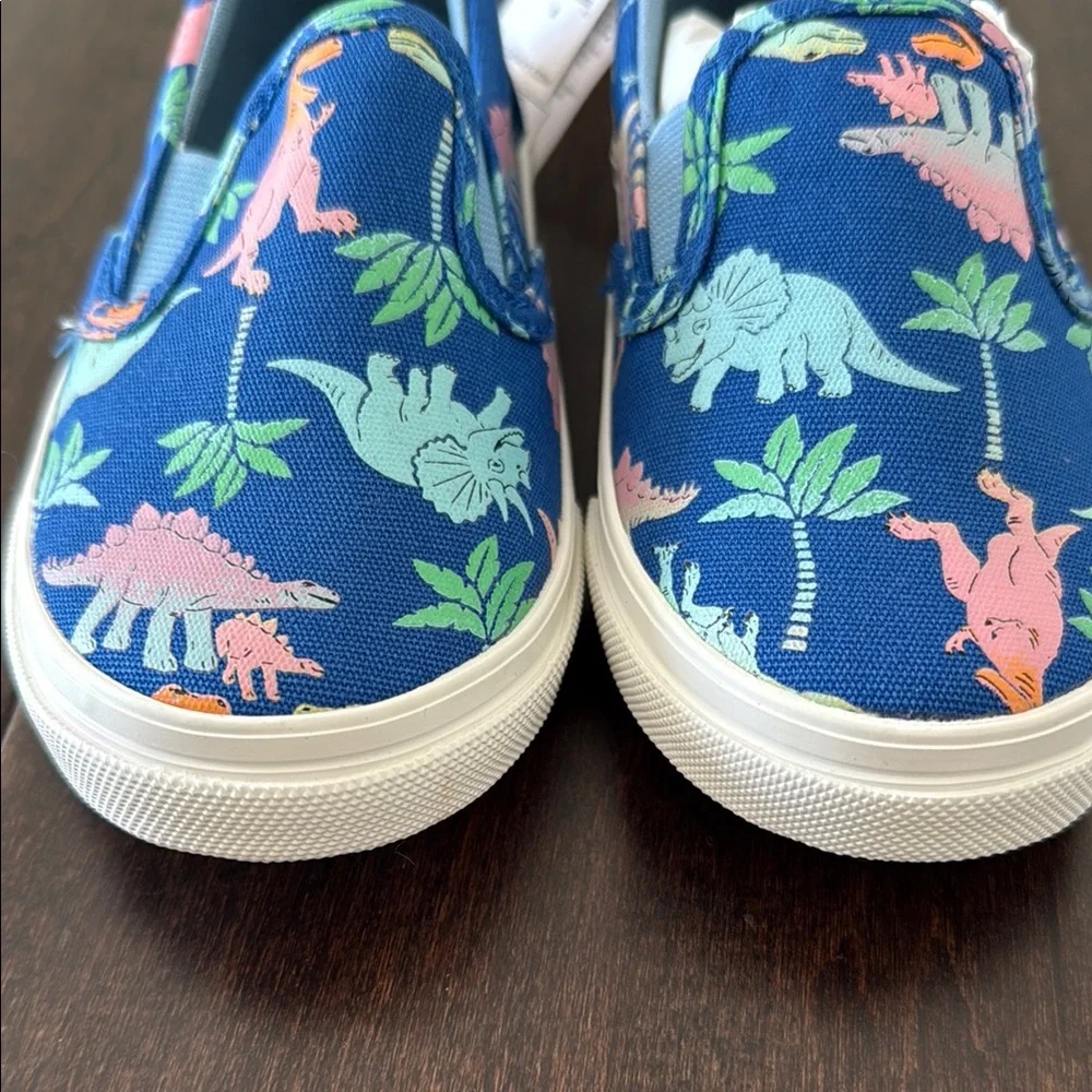 NWT Gender Neutral Old Navy Canvas Slip On Blue Dinosaur Print Sneakers